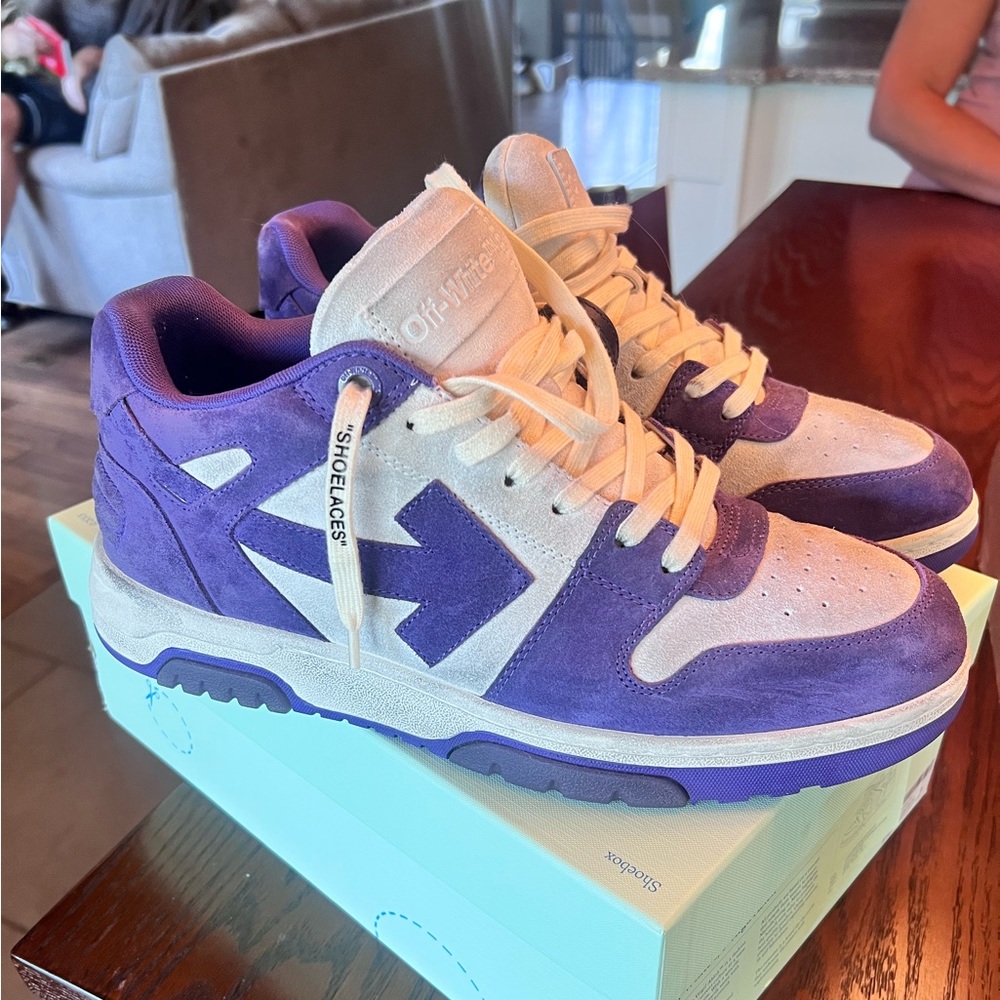 Off- White out of office purple suede sneakers. Men’s size 12.